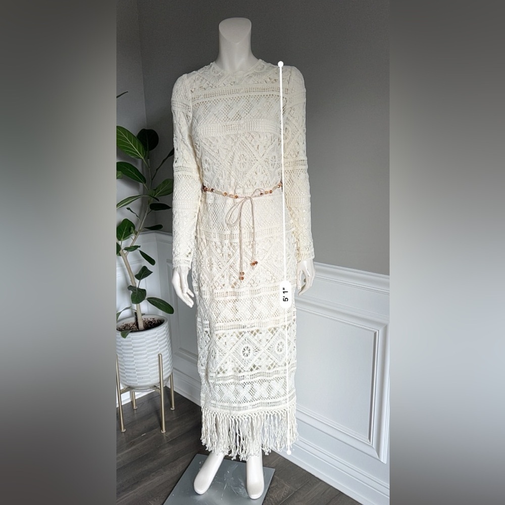 ZIMMERMANN Cira Ivory Ribbon Lace Tassel Midi Belted Dress sz 1 NWT 950$ - Picture 14 of 15